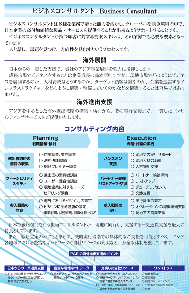 海外展開・海外進出支援コンサルティング内容